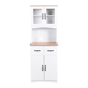 TiramisuBest 71" Freestanding Kitchen Pantry Hutch w/ Microwave Countertop, 6 Doors, 1 Drawer & Adjustable Shelves (Black) - 1 of 4