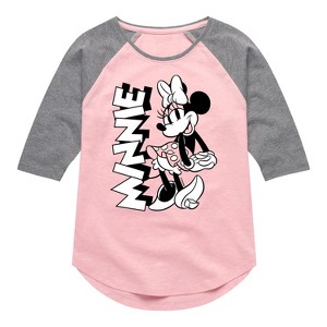 Girls' - Disney - Minnie Black And White Shirt Tail Raglan Graphic T-shirt - 1 of 3