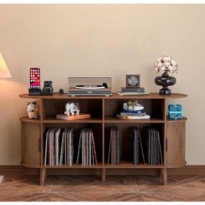 CuisinSmart 55'' Large Record Player Stand with Vinyl Storage & Charging Station, Fluted Turntable Stand with Sliding Doors, for Living Room Bedroom - 1 of 4