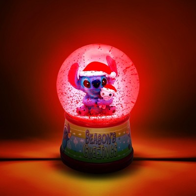 Disney Lilo & Stitch Holiday Light-Up Snow Globe with Red Base