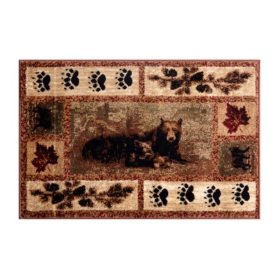 Masada Rugs Cabin/Lodge Area Rug Mat with Bear and Cub Scene