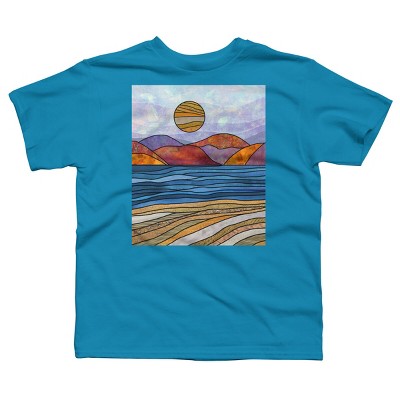 Boy's Design By Humans Beach Landscape Stain Glass By Maryedenoa T-Shirt