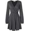 Womens Deep V Neck Mini Dress Long Sleeve Elastic Waist A Line Casual Wrap Midi Dress - 2 of 4