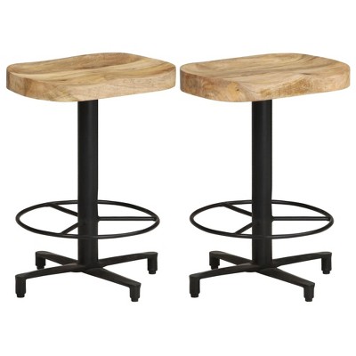 vidaXL Bar Stool Set of 2 Natural wood and black Solid Mango Wood