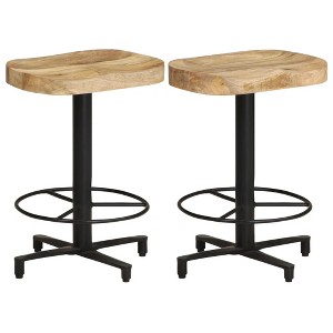 vidaXL Bar Stool Set of 2 Natural wood and black Solid Mango Wood - 1 of 2
