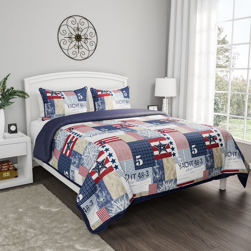 Lavish Home Quilt Set -Nautical Americana Patchwork Print All-Season Soft Microfiber Bedspread, 2 of 9