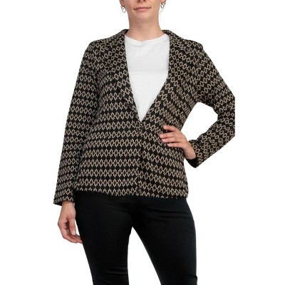 EG PRO Jacquard Blazer Bracelet Sleeve Peak Lapel Single Button Knit