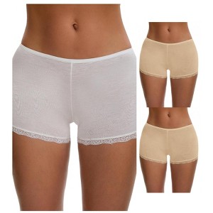 INSPIRE CHIC Women's Seamless Ice Silk Lace Trim Slip Shorts for Under Dresses Lightweight Boyshorts 3 Packs - 1 of 4