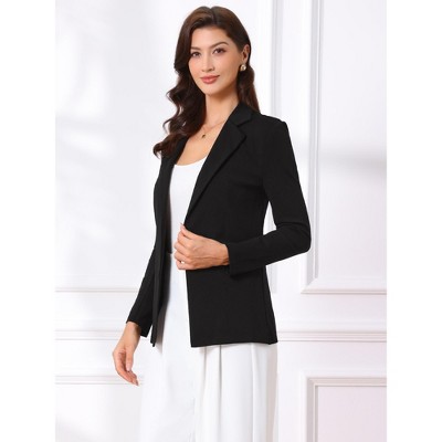 Женские куртки INSPIRE CHIC Women's Business Casual Office Open Front Long Sleeve Suit Jacket Blazer Small Black — фото 2