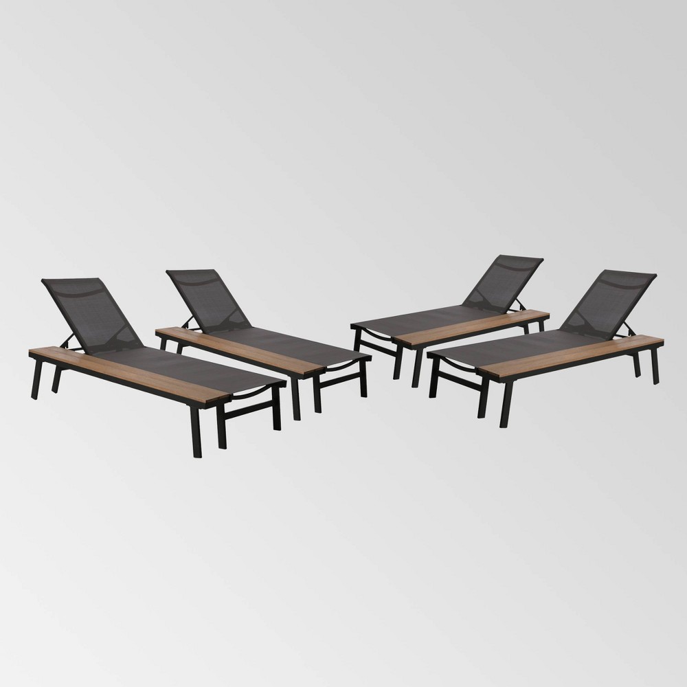 Photos - Garden Furniture Waterloo 4pk Mesh & Aluminum Table Chaise Lounges - Gray - Christopher Kni