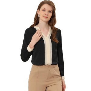 Allegra K Women's Split Neck Pleated Front Office Work Contrast Color Blouse - 1 of 4