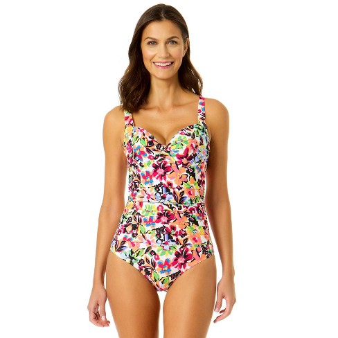 Anne Cole Women's Sun Blossom Retro Twist Front Shirred One Piece