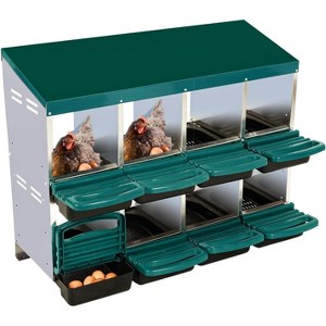 10 Compartment Metal Chicken Nesting Box, Automatic Roll-Out Egg Collection, Waterproof Galvanized Steel Laying Box, for Hens Ducks Rabbits - 1 of 4