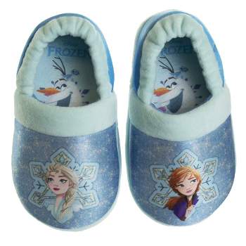 Disney Frozen Girl Slippers - Elsa and Anna Plush Lightweight Warm Comfort Soft Aline House Shoes  Ice Blue (sizes 5-12 Toddler-Little Kid)