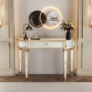 FONTOI 47.2"W Half-Moon Makeup Vanity Desk with Fluted Glass and Crystal Knob Drawer for Bedroom Dressing Room, Golden Silver, 47.24"*14.96"*30.7" - 1 of 4
