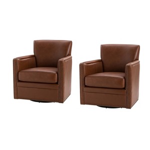 Gabino 29'' Wide Genuine Leather Swivel Chair,Set of 2 | ARTFUL LIVING DESIGN - 1 of 4