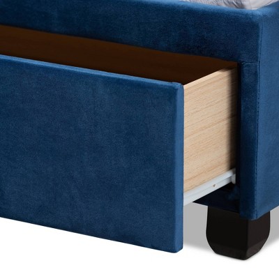 Navy Blue Velvet Queen Storage Bed with Tufted Headboard