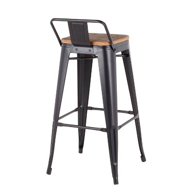 Rustic Industrial Black Metal and Bamboo Swivel Counter Stool, Set of 2