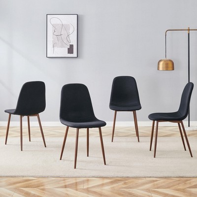MAYEERTY Luxury Simple Dining Chairs Set of 4 - Black Linen-Cotton, Walnut Metal Legs, Fits Diverse Decor