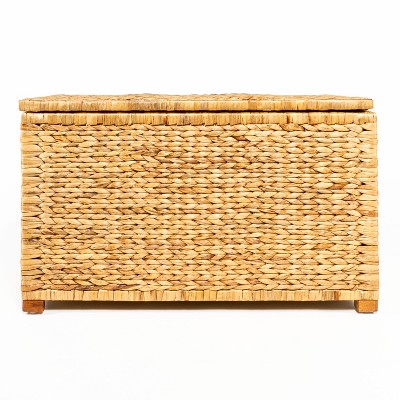 Natural Handwoven Wicker Weave 30" Storage Trunk with Wooden Frame