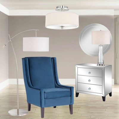 Adjustable Brushed Steel Arc Floor Lamp with Off-White Linen Shade