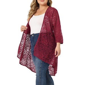 Agnes Orinda Women's Plus Size Lace Sheer High Low 3/4 Sleeve Open Front Cardigans - 1 of 4