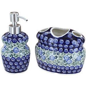 Blue Rose Polish Pottery 2018-2115- Zaklady Toothbrush Holder & Soap Dispenser Set - 1 of 1