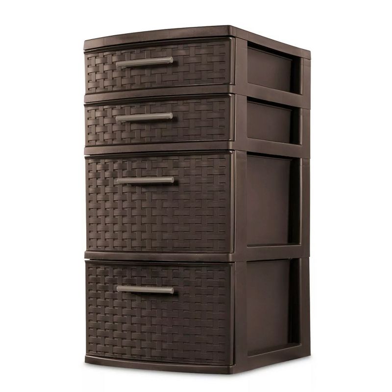 Sterilite 26226P02 4 Drawer Organizer Storage Tower with Medium Weave Drawer Fronts and Easy-Pull Handles, Espresso Brown (4 Pack), 2 of 5