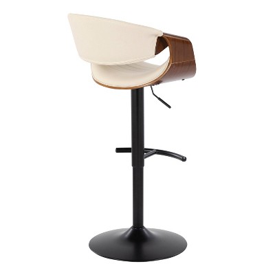 Symphony Adjustable Swivel Barstool Set with Walnut Wood and Cream Upholstery
