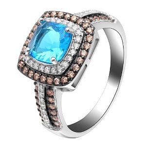 Coco Halo Engagement Ring Women Chocolate Blue Cz Ginger Lyne Collection - 1 of 4