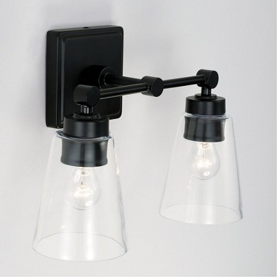 Matte Black Dual Light Vanity with Clear Glass Shades