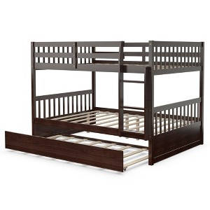 Tangkula Full over Full Bunk Bed Platform Wood Bed w/ Trundle & Ladder Rail - 1 of 4