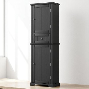 Tall Bathroom Storage Cabinet with Drawer and Adjustable Shelf, Freestanding MDF Cabinet with Painted Finish and Anti-Tip Device - 1 of 4