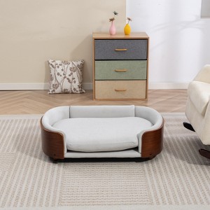 TIRAMISUBEST Scandinavian Elevated Dog Bed Pet Sofa Solid Wood Legs Walnut Bent Back Velvet Cushion Large Size Off Ground Washable - 1 of 4