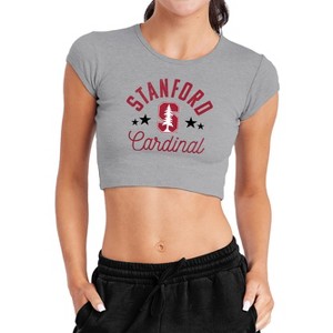 Women's Stanford University Mascot Cap Sleeve Baby Rib Crop Top Athletic Heather - 1 of 4