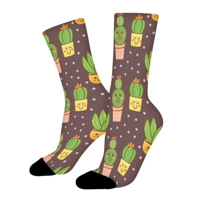 Dibujado Mano Kawaii Cactus Women Printed Crew Socks Funny Funky Socks Soft Polyester Novelty Gifts for Artists Men