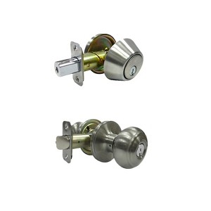 Faultless Fancy Mushroom Satin Nickel Entry Knob and Single Cylinder Deadbolt Right Handed - 1 of 1