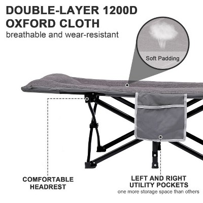 Gray Heavy Duty Folding Camping Cot with Padded Cushion