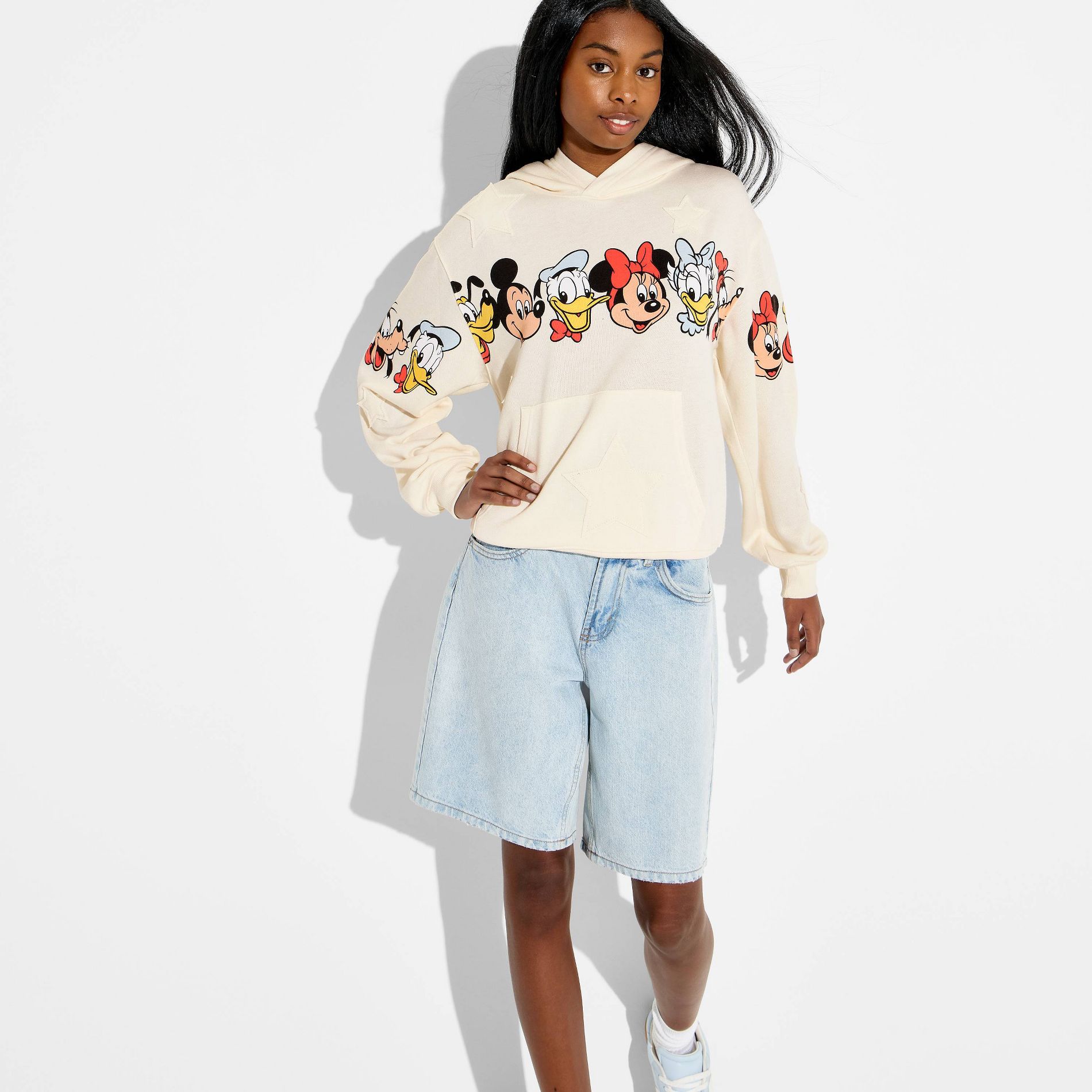 Women's Hooded Mickey & Friends Star Graphic Pullover Sweatshirt - White