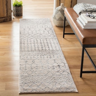 Ivory and Grey Synthetic Runner Rug, 2' x 21'