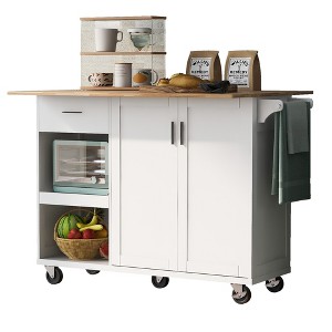 Dexmalle White Kitchen Island with Foldable Counter Top and Towel Rack,Big Storage - 1 of 4
