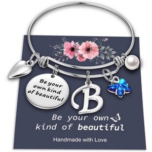 Butterfly Initial Bracelets for Teen Girls and Women with Crystal Butterfly and Pearl, Expandable Bangle - 1 of 4