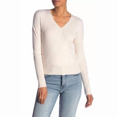 Women's Faux Wrap Ribbed Knit Surplice V Neck Sweater - Elodie