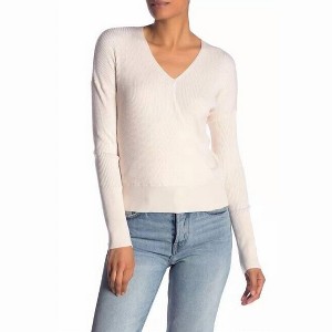 Women's Faux Wrap Ribbed Knit Surplice V Neck Sweater - Elodie - 1 of 2