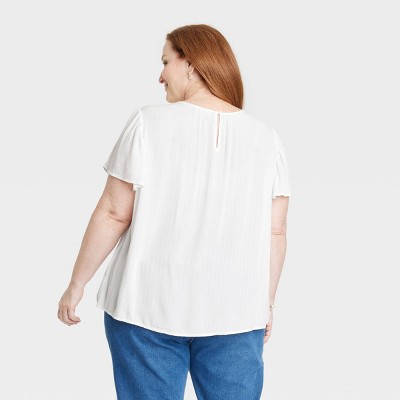 Женский топ Knox Rose Womens Plus с круглым вырезом и вышитым ушком, с развевающимся разрезом и замочной скважиной