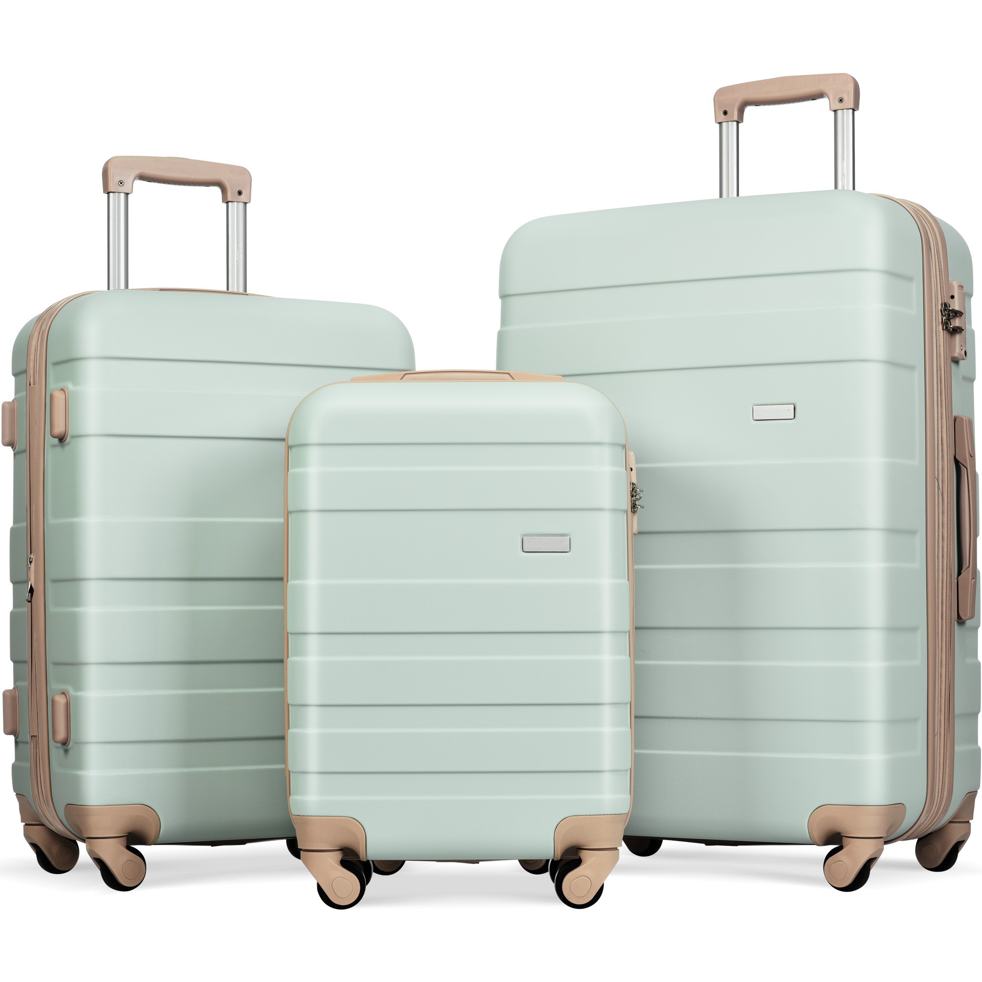 3 PCS ABS Hard Shell Luggage Set with Spinner Wheels and TSA Lock, Gray Green - ModernLuxe