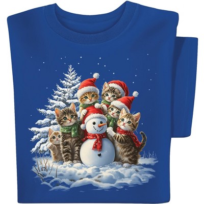 Collections Etc Festive Kitten Snowmen Short Sleeve Graphic Tee
