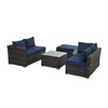 GlasFlength 3PCS Patio Seating Rattan Furniture Set Sectional Sofa Cushioned Garden, Tempered Glass Table, Blue, 51.1"*27.5"*25.62" - 2 of 4