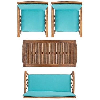 Luxurious Acacia Wood 4-Person Outdoor Conversation Set with Aqua Cushions