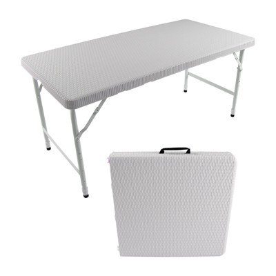 VisioGear Small Outdoor Folding Table with Handle, Portable Outdoor Folding Table for Travel, Camping, White, 49.21"*24"*29"